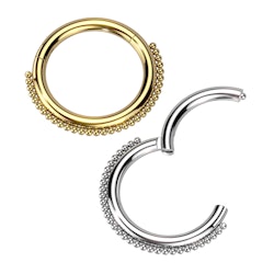 Clicker ring i kirurgiskt stål 1,2mm - med bollar på ytterkanten
