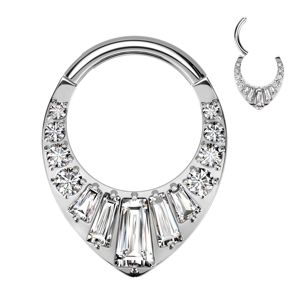 Clicker ring i titanium 1,2mm med baguettslipade och runda kubisk zirconia