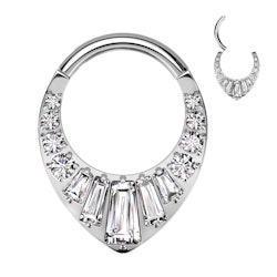 Clicker ring i titanium 1,2mm med baguettslipade och runda kubisk zirconia