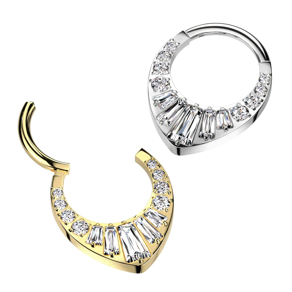 Clicker ring i titanium 1,2mm med baguettslipade och runda kubisk zirconia