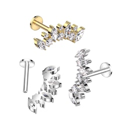 Labret / flat back piercing i titanium 1,2mm - Lätt kurvad topp med rund och marquise kubisk zirconia