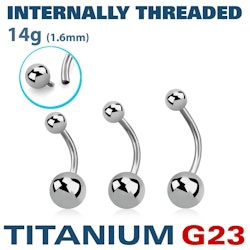 Banana i titanium 1,6mm - invändigt gängad med 5mm och 8mm kula