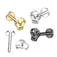 Labret / flat back piercing i titanium 1,2mm - Dödskalle topp