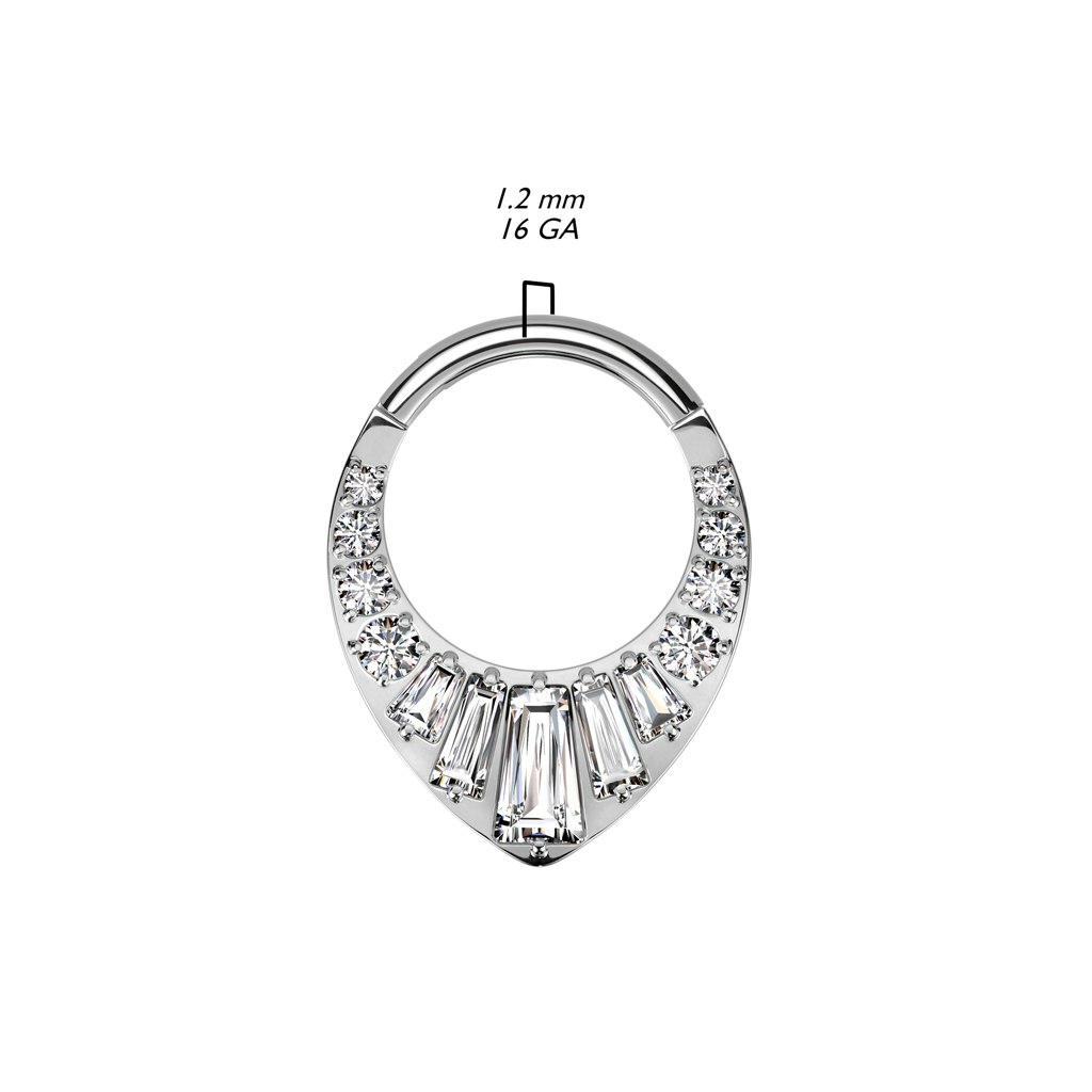 Clicker ring i titanium 1,2mm med baguettslipade och runda kubisk zirconia