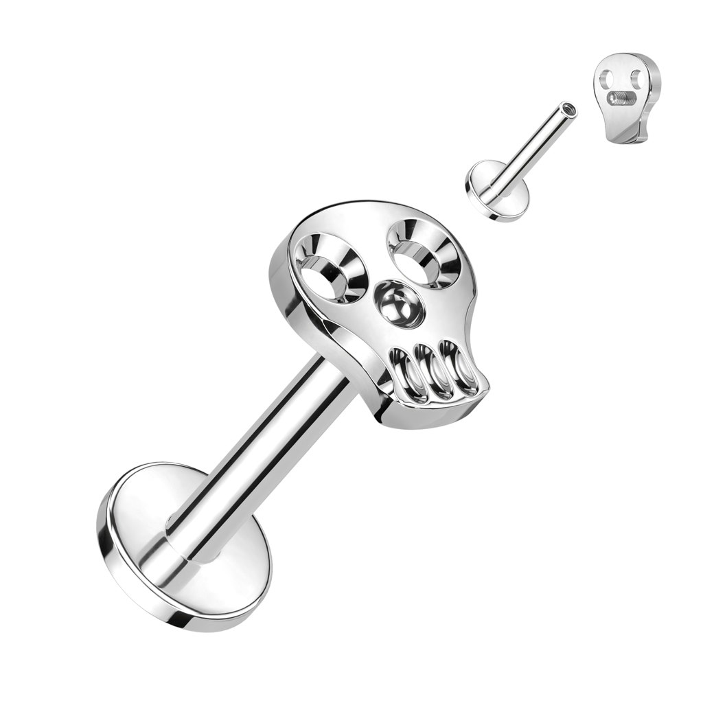 Labret / flat back piercing i titanium 1,2mm - Dödskalle topp
