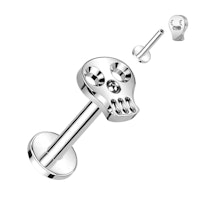 Labret / flat back piercing i titanium 1,2mm - Dödskalle topp