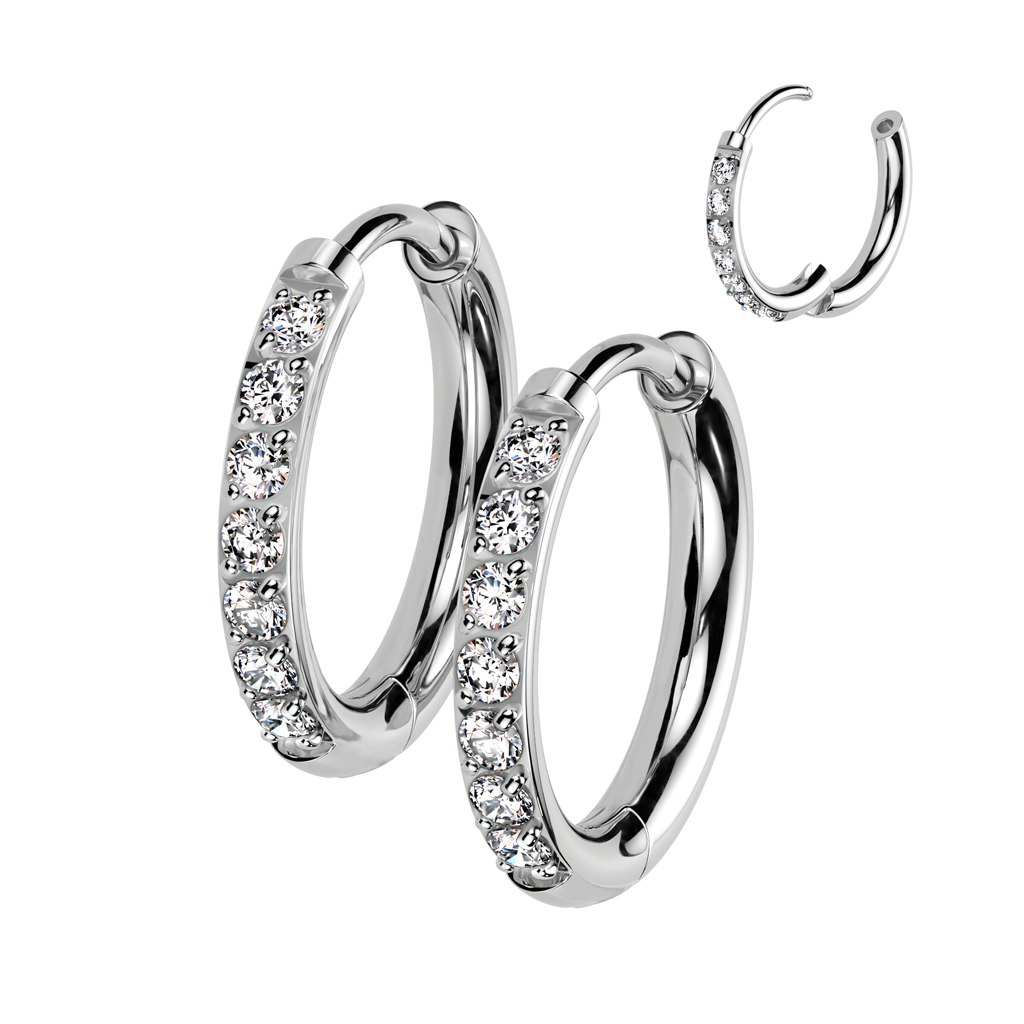 Örhänge / creoler i titanium - 2mm med kubisk zirconia (Säljes i par)