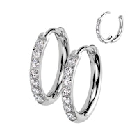 Örhänge / creoler i titanium - 2mm med kubisk zirconia (Säljes i par)