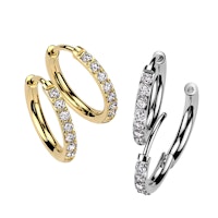 Örhänge / creoler i titanium - 2mm med kubisk zirconia (Säljes i par)