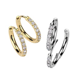 Örhänge / creoler i titanium - 2mm med kubisk zirconia (Säljes i par)