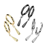 Örhänge / creoler i titanium - 2mm tjock och droppe i hänge (Säljes i par)
