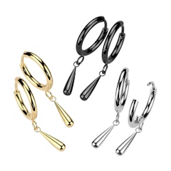 Örhänge / creoler i titanium - 2mm tjock och droppe i hänge (Säljes i par)