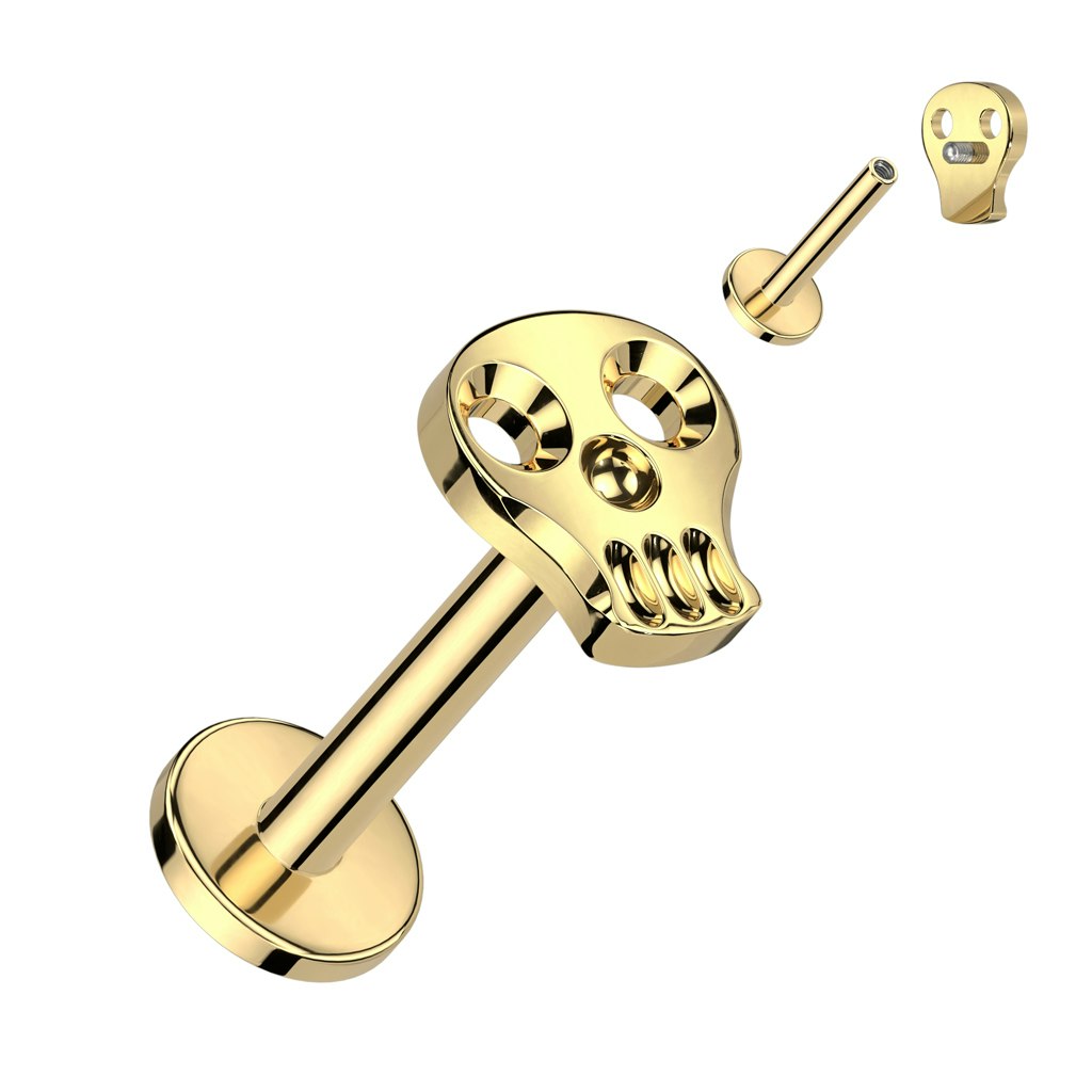 Labret / flat back piercing i titanium 1,2mm - Dödskalle topp
