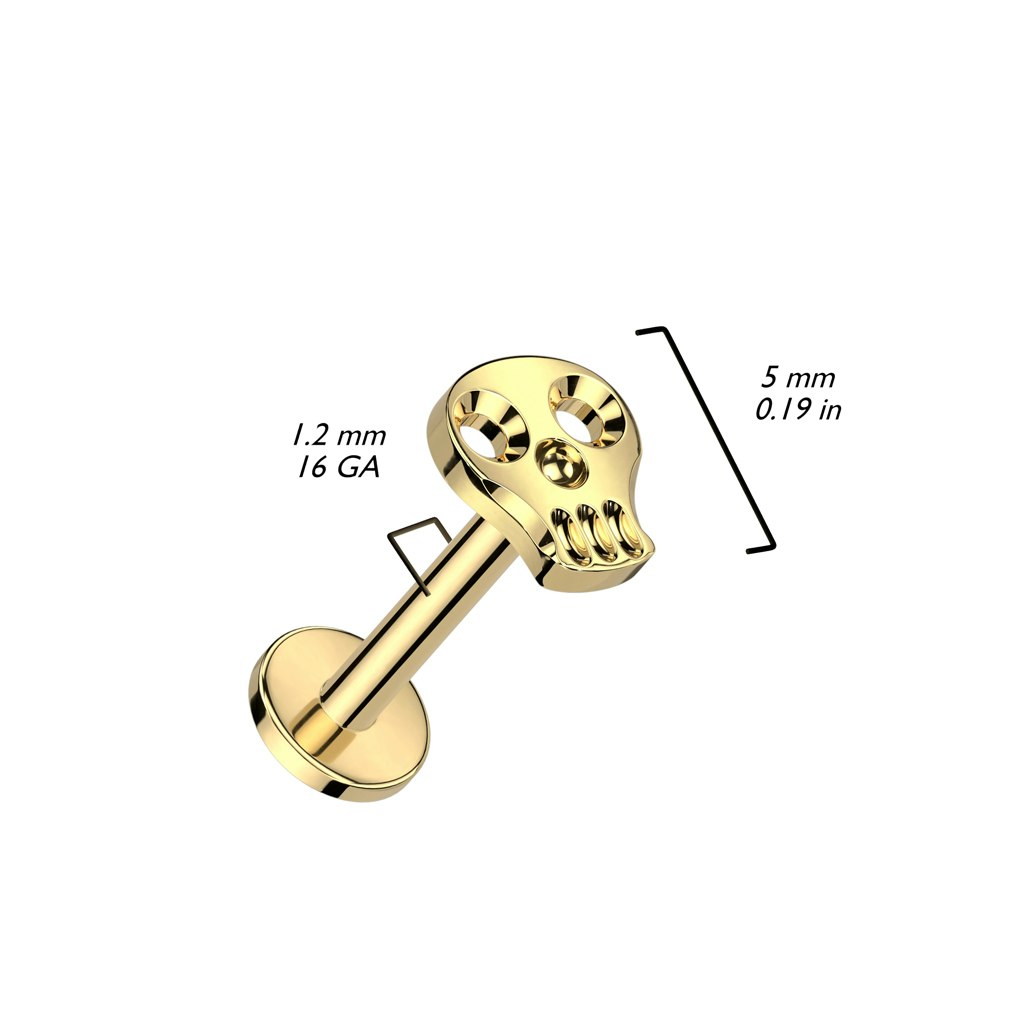 Labret / flat back piercing i titanium 1,2mm - Dödskalle topp