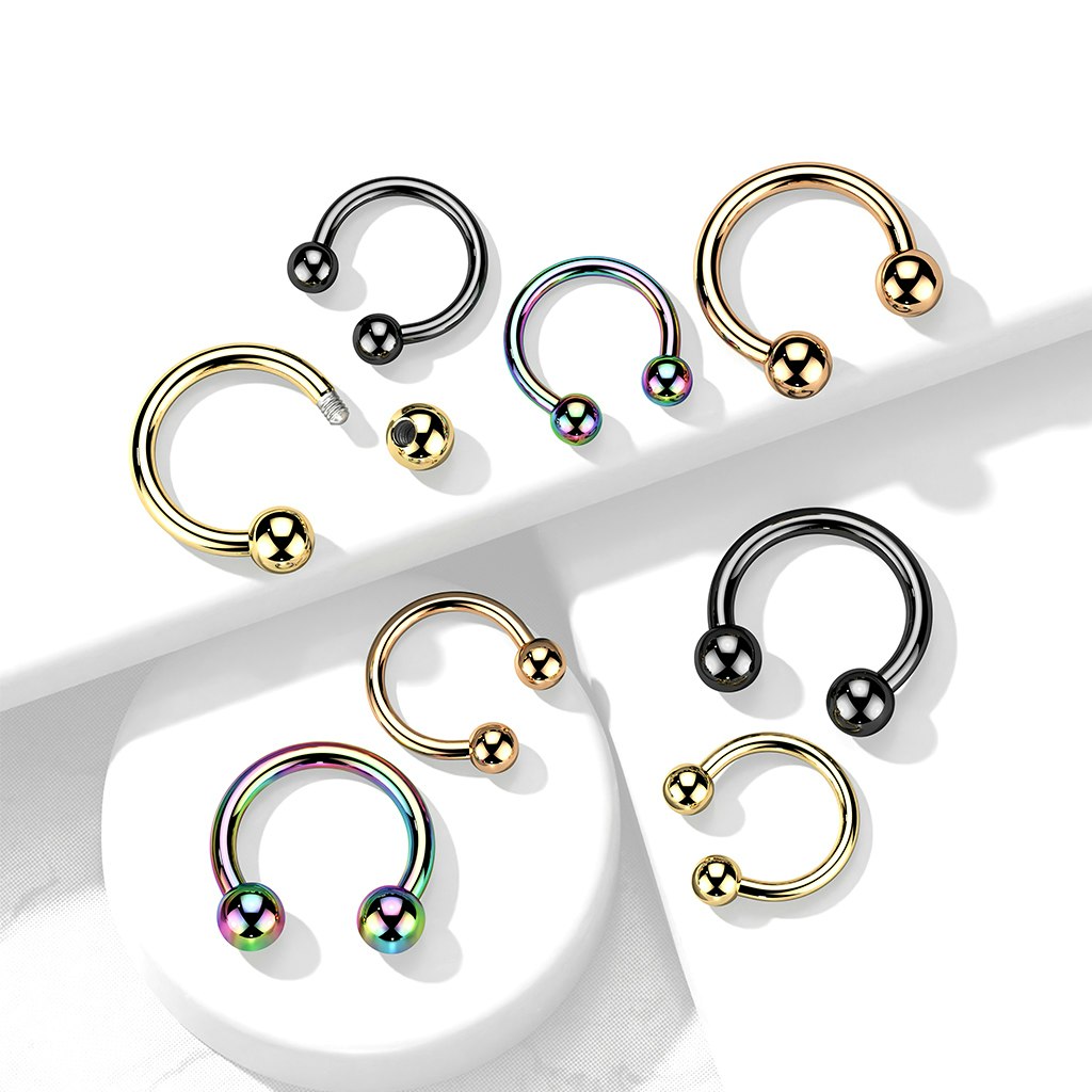 Hästsko / cirkulär barbell i PVD-pläterad titanium 1,2mm - 1,6mm