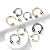 Hästsko / cirkulär barbell i PVD-pläterad titanium 1,2mm - 1,6mm