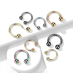 Hästsko / cirkulär barbell i PVD-pläterad titanium 1,2mm - 1,6mm