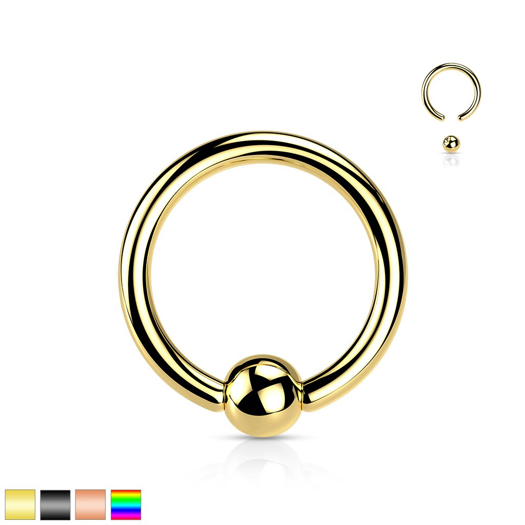 Ring med kulstängning - PVD-pläterad titanium 1,2mm med 3mm kula