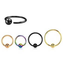 Ring med fixerad 2,5mm kula 0,8mm  - PVD pläterad kirurgiskt stål