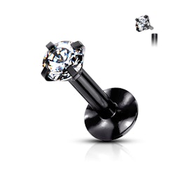 Invändigt gängad labret 1.2mm i svartpläterad 316L kirurgiskt stål med CZ