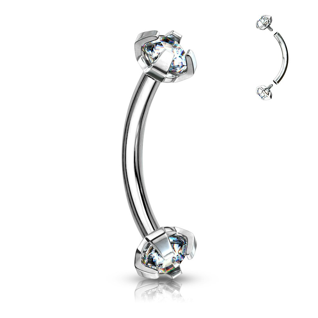 Ögonbrynsstav invändigt gängad kirurgiskt stål 1,2mm / 8mm lång med 3mm kubisk zirconia