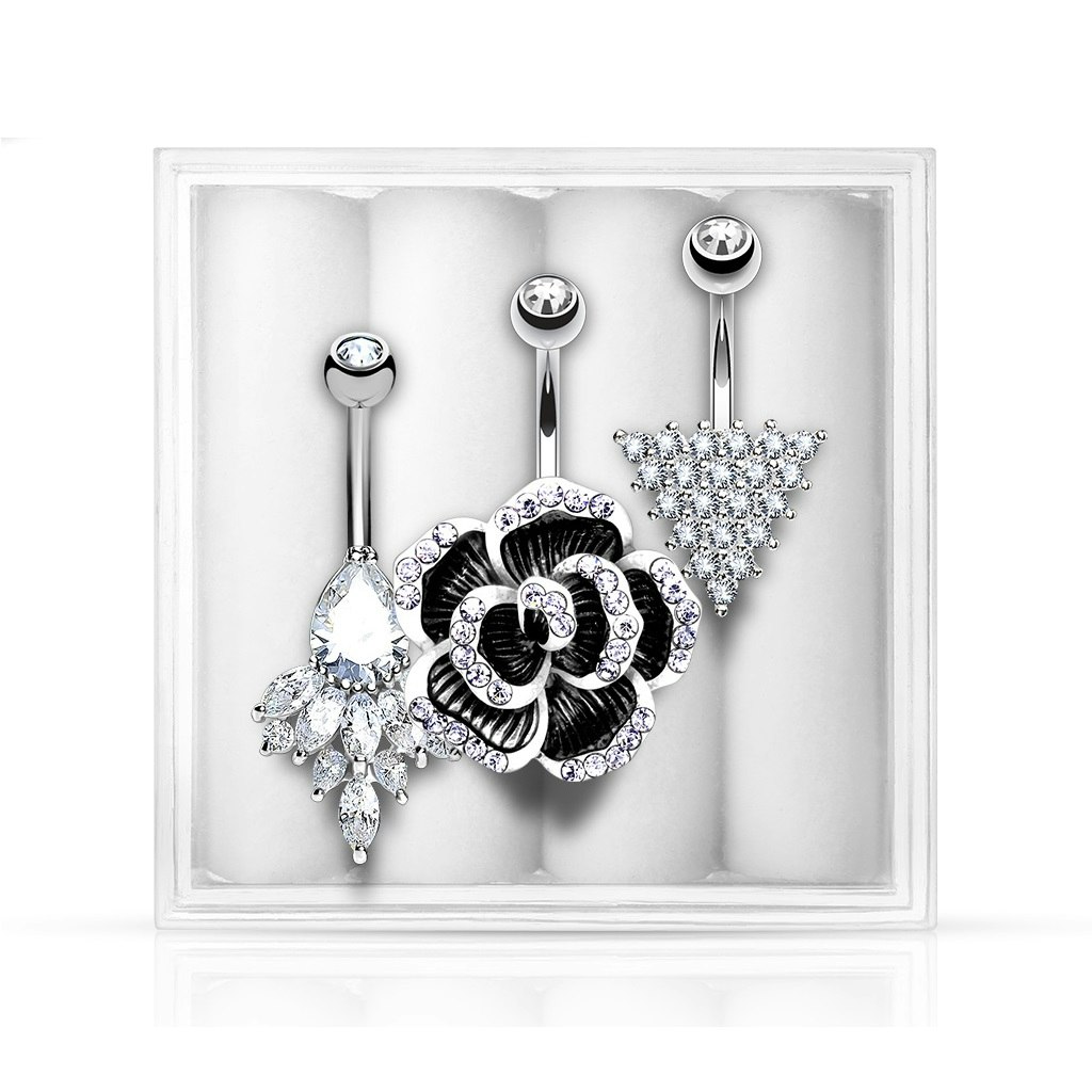 Liten ask 3st navelsmycken - med cubic zirconia