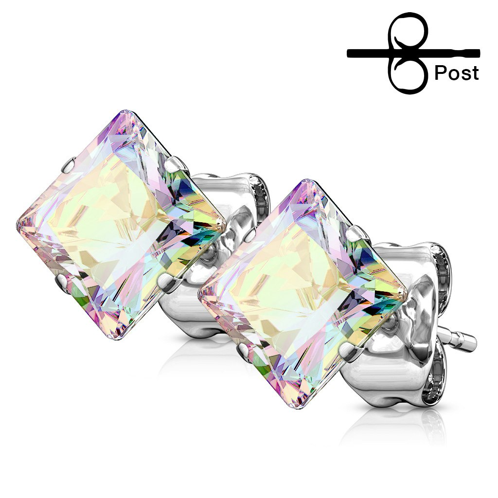 Square cubic zirconia stainless steel earrings (sold in pairs)