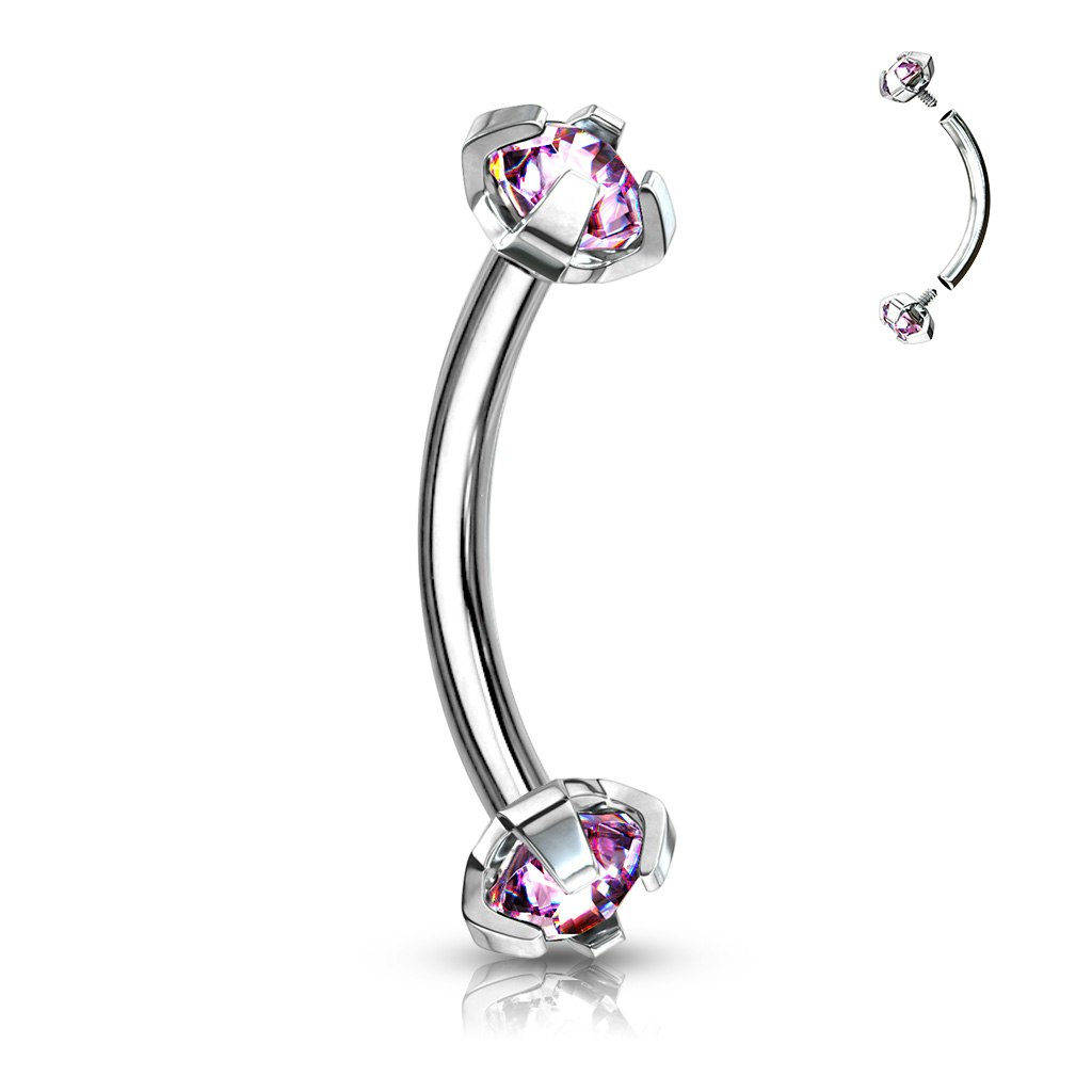 Ögonbrynsstav invändigt gängad kirurgiskt stål 1,2mm / 8mm lång med 3mm kubisk zirconia