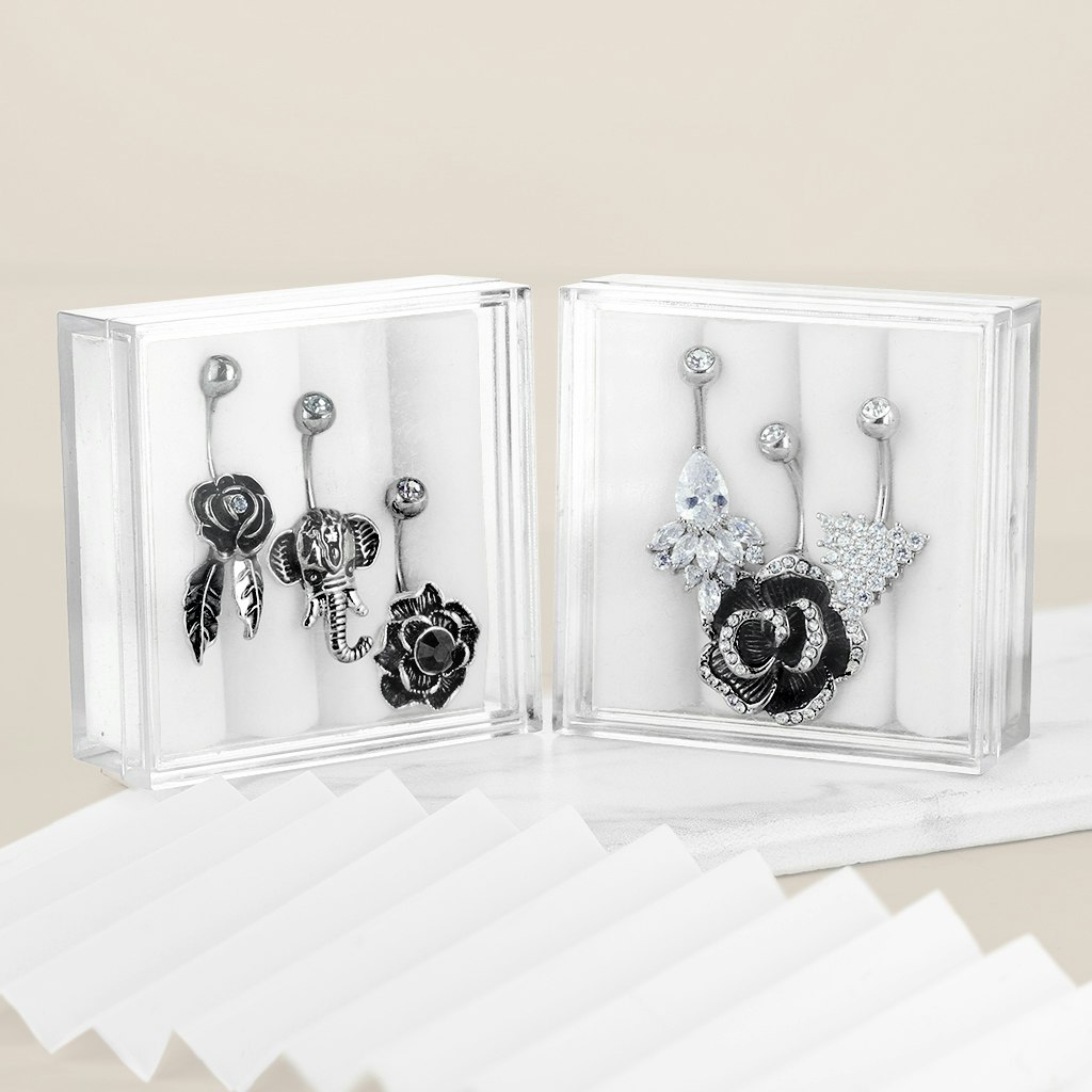 Liten ask 3st navelsmycken - med cubic zirconia