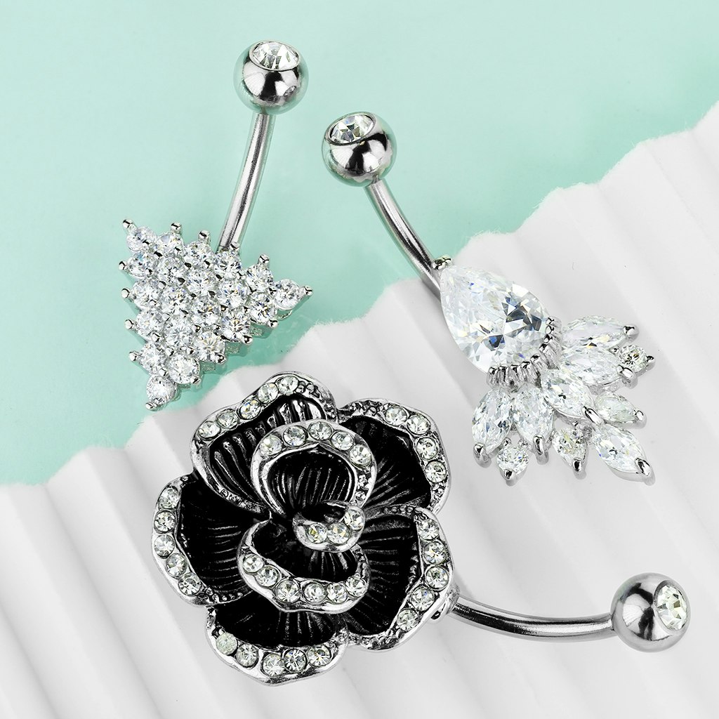 Liten ask 3st navelsmycken - med cubic zirconia