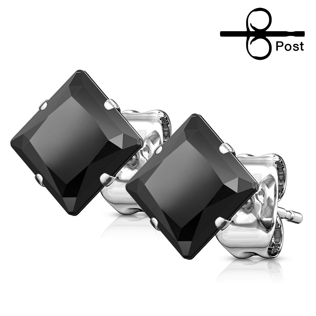 Square cubic zirconia stainless steel earrings (sold in pairs)