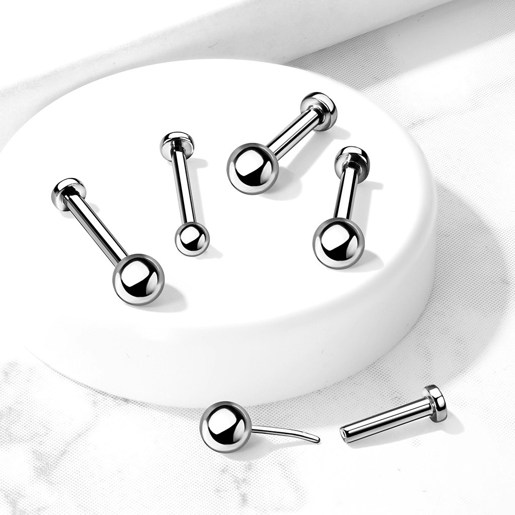 Labret / Flat back piercing threadless i titanium 1,0mm med 3mm kula