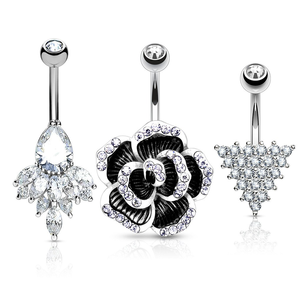 Liten ask 3st navelsmycken - med cubic zirconia