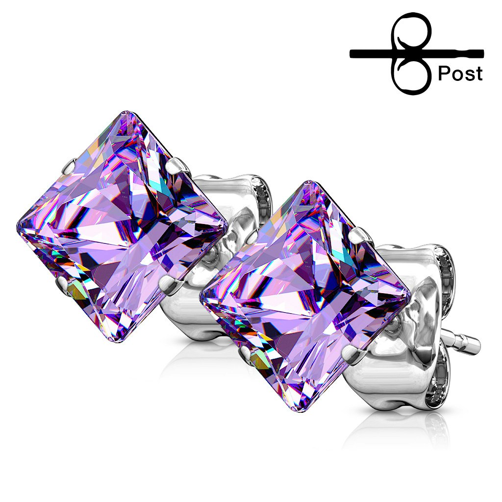 Square cubic zirconia stainless steel earrings (sold in pairs)