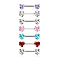 Threadless barbell för piercing i bröstvårta - kirurgiskt stål 1,6mm med hjärtformade kubisk zirconia