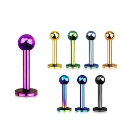 Labret / flat back piercing pläterad titan 1,2mm med 3mm kula