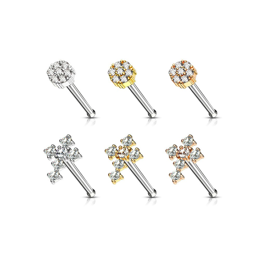 Liten ask med 6st nässmycken - kors och blomma med kubisk zirconia