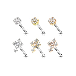 Liten ask med 6st nässmycken - kors och blomma med kubisk zirconia
