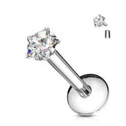 Labret i kirurgiskt stål 1,2mm invändigt gängad med stjärnformad kubisk zirconia