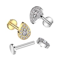 Labret / flat back piercing i titanium 1,2mm - Droppe med kubisk zirconia