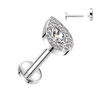 Labret / flat back piercing i titanium 1,2mm - Droppe med kubisk zirconia
