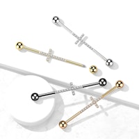 Industrial barbell 1,6mm i titanium med kors och kubisk zirconia