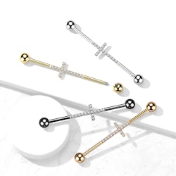 Industrial barbell 1,6mm i titanium med kors och kubisk zirconia