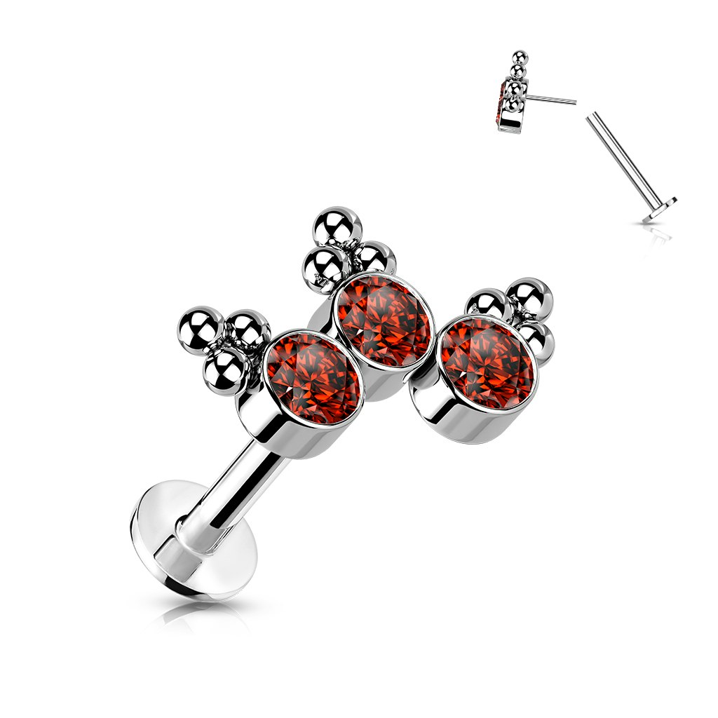 Labret i titanium 1,2mm Threadless flat back piercing - Topp med kluster och kubisk zirconia