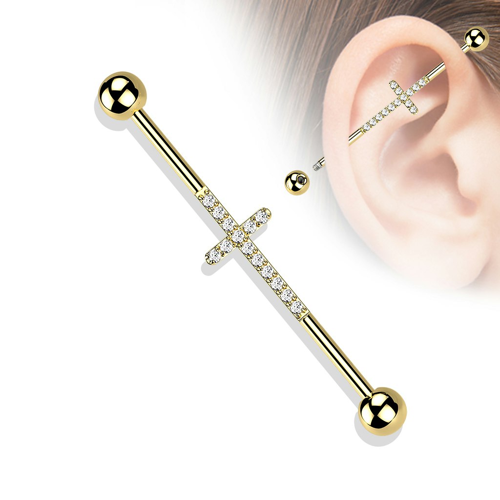 Industrial barbell 1,6mm i titanium med kors och kubisk zirconia