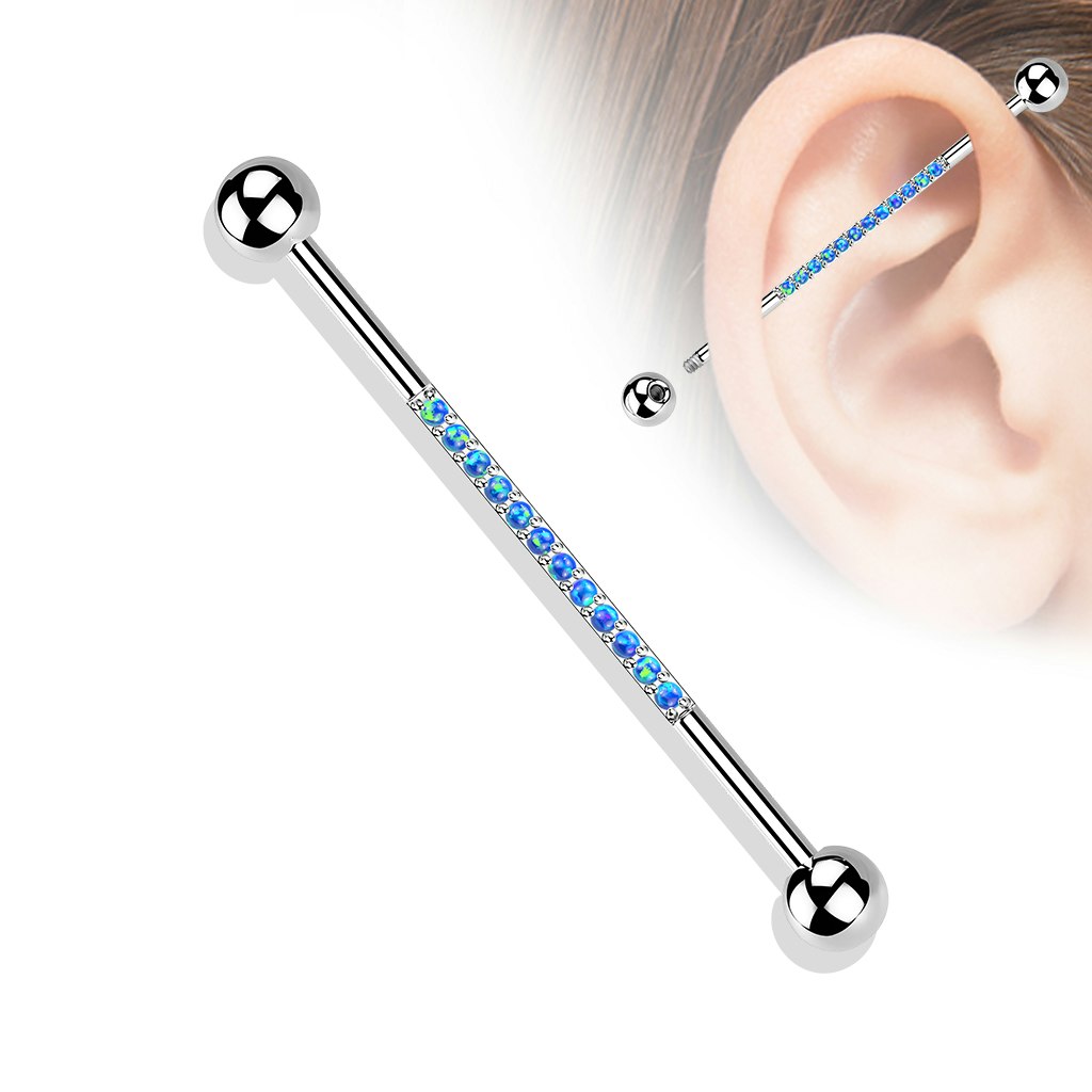 Industrial barbell 1,6mm i titanium med centrerade opaler