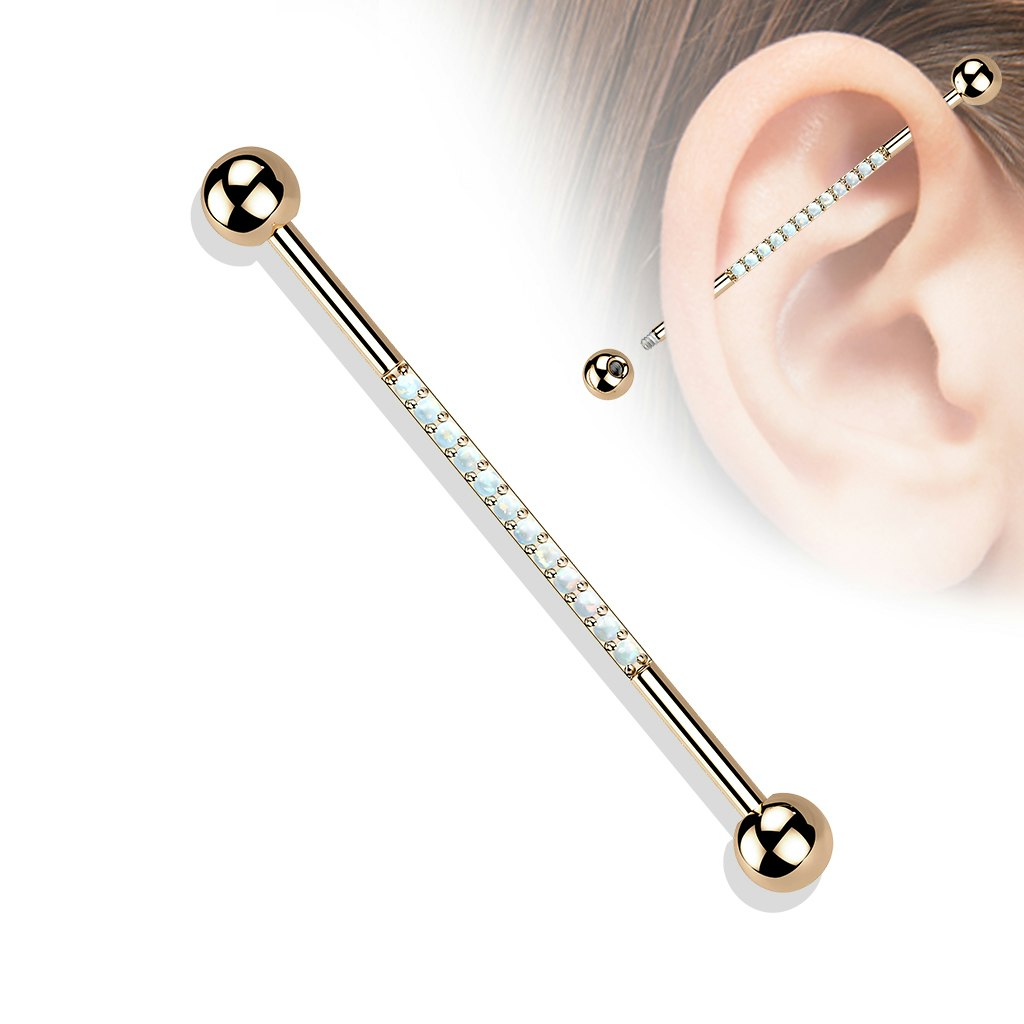 Industrial barbell 1,6mm i titanium med centrerade opaler