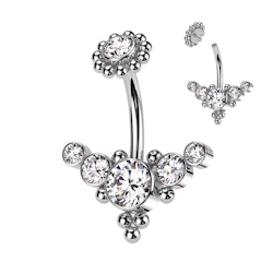 Navelpiercing i kirurgiskt stål invändigt gängad med kubisk zirconia