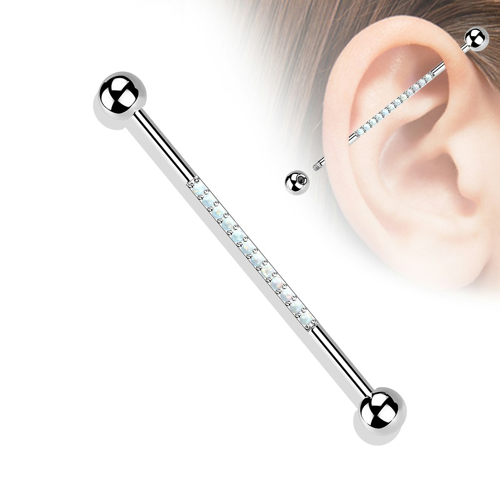 Industrial barbell 1,6mm i titanium med centrerade opaler