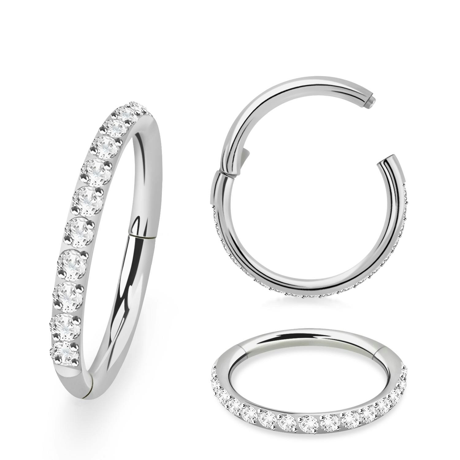 Clicker ring i titanium 1,0mm med kubisk zirconia på ytterkanten